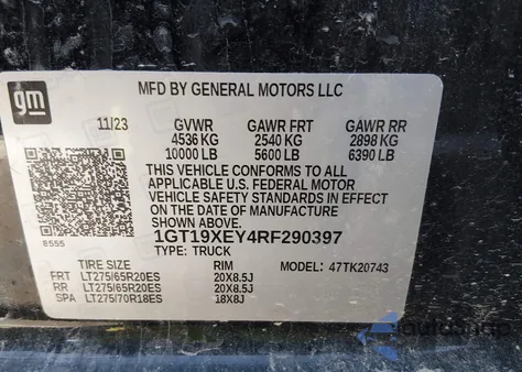 2024 GMC Sierra 2500Hd 4Wd Standard Bed Denali Ultimate z USA, uszkodzony, nr VIN 1GT19XEY4RF290397